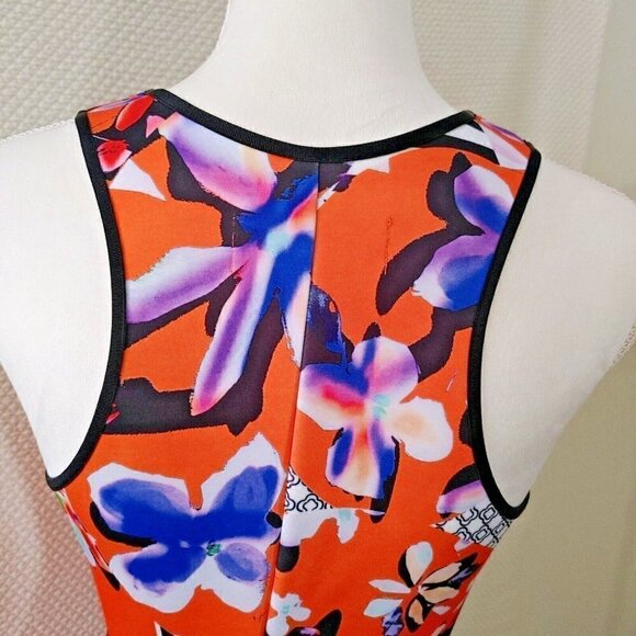 Clover Canyon Orange Scuba Tank Dress Multi Color Floral Design Size S - Picture 3 of 10